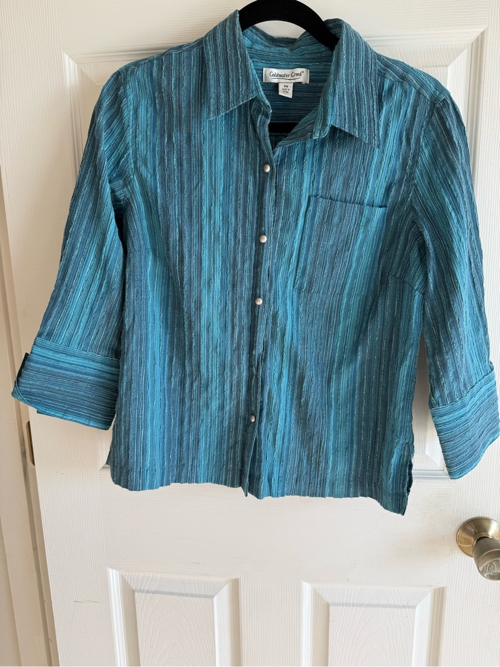 Coldwater Creek Teal Striped Button-Down Shirt